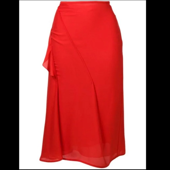 Victoria Beckham Dresses & Skirts - Victoria Beckham Red Silk Midi Pleat Ruffle Skirt